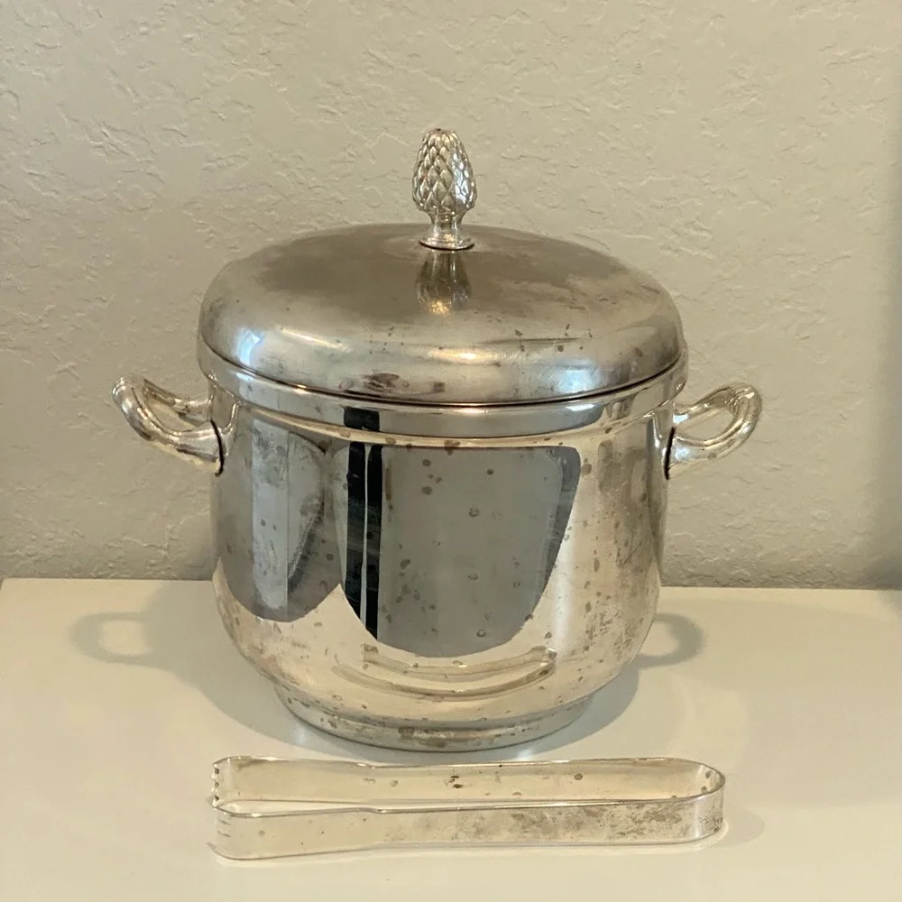 Vintage Silver Plated Ice Bucket with a pineapple finial
